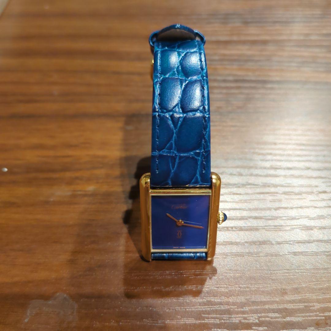 Cartierカルティエ青文字盤レザーベルト 時計
