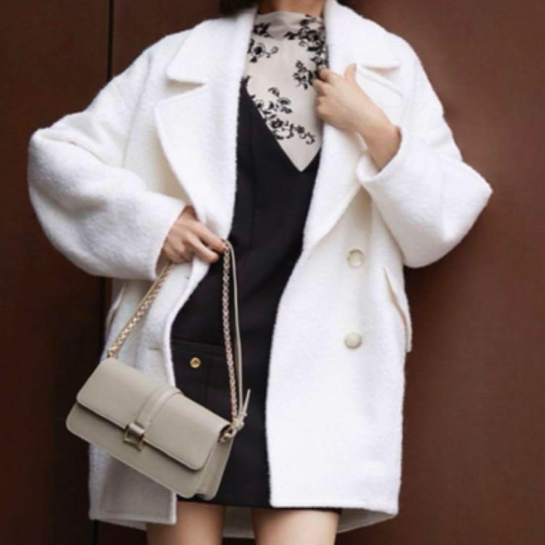 snidel スナイデル　sustainaウールコクーンダブルコート　ボア　白