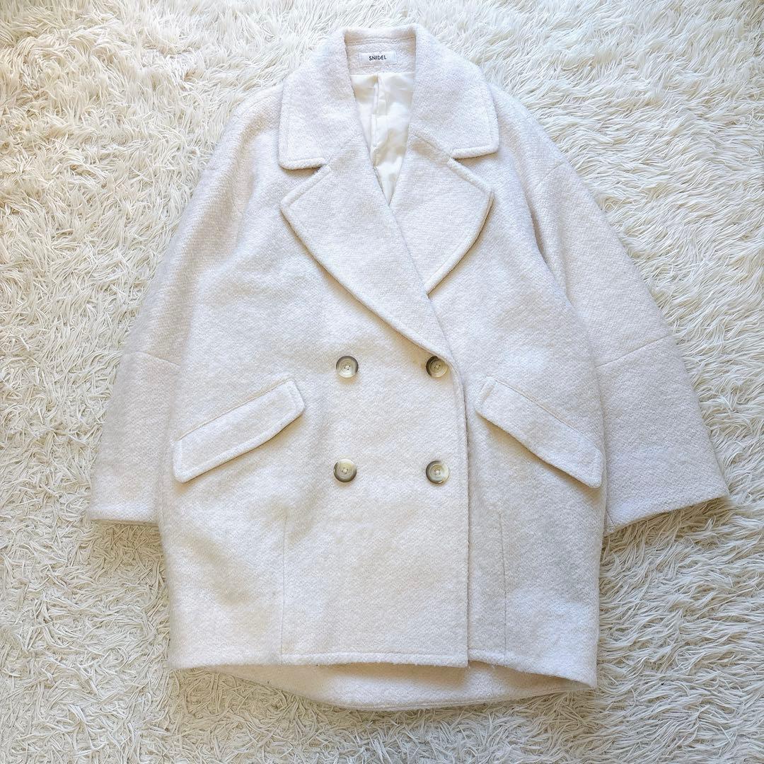 snidel スナイデル　sustainaウールコクーンダブルコート　ボア　白