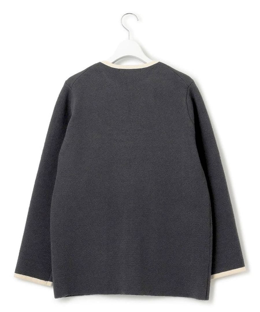 【大きいサイズ】23区　ミニブークレ ニットジャケット　ノーカラー　46