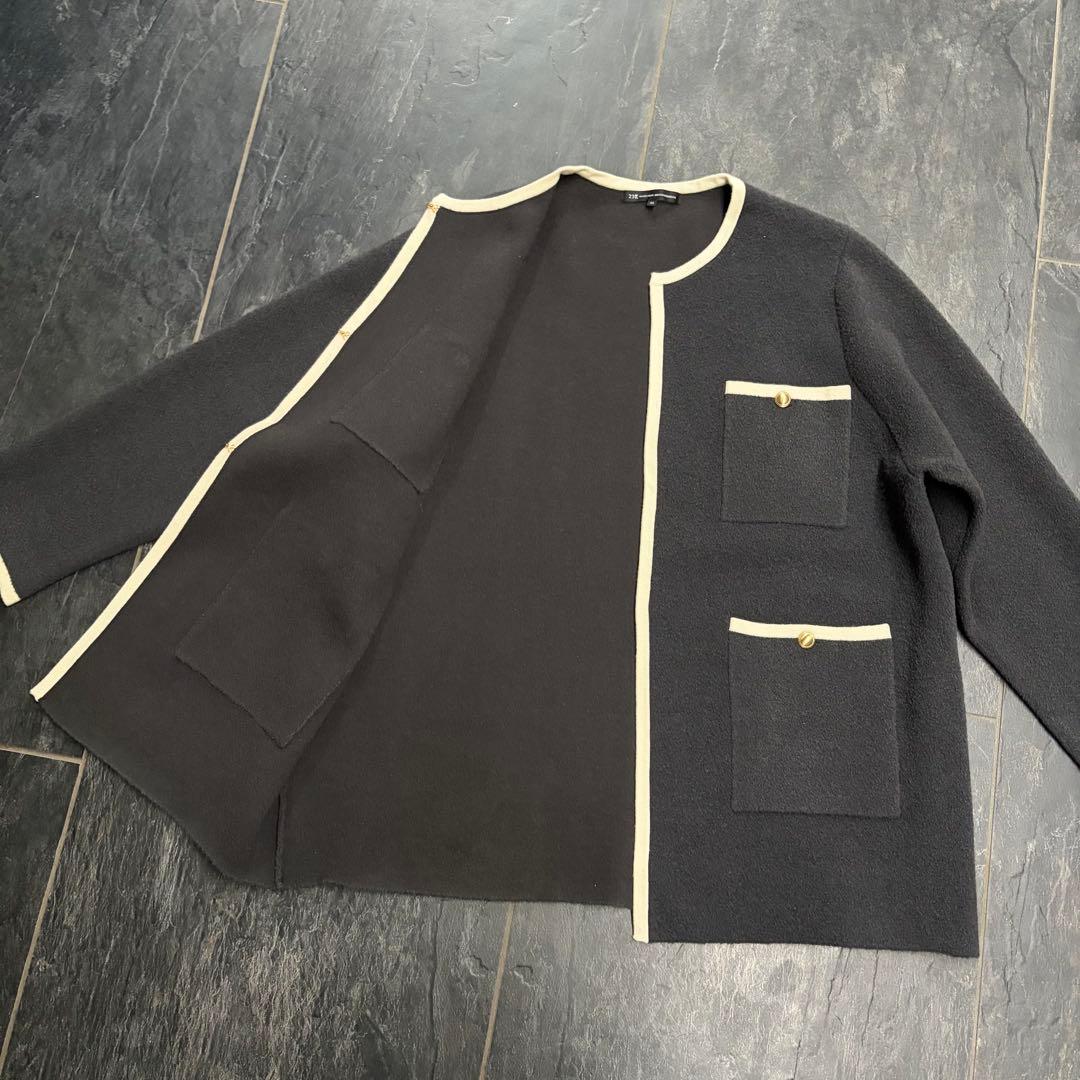 【大きいサイズ】23区　ミニブークレ ニットジャケット　ノーカラー　46