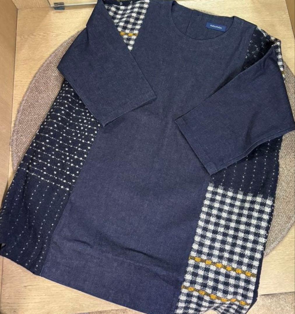 ☆新品☆ 佐藤繊維 FUGA FUGA ニット切り替えデザイン デニムチュニック