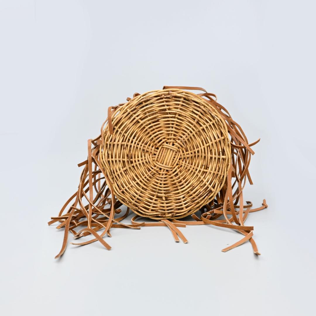 46214★夏 ラドロー カゴバッグ フリンジ 籐 ラタン×レザー バケット