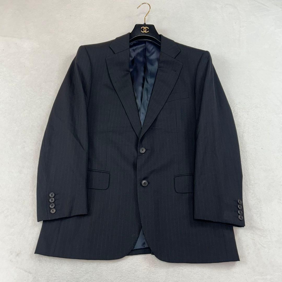 K603 美品 L バーバリーロンドン ストライプ スーツ上下 ブラック メンズ