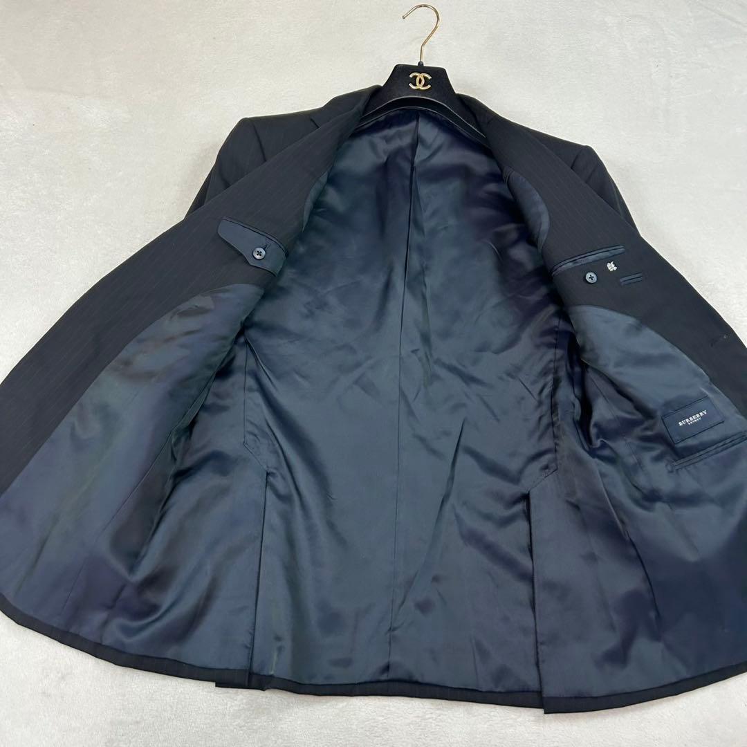 K603 美品 L バーバリーロンドン ストライプ スーツ上下 ブラック メンズ