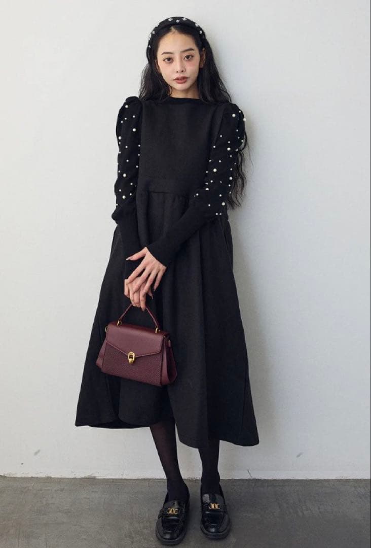 新品セットFrene パールニット+バックリボンシルエットジャンスカート