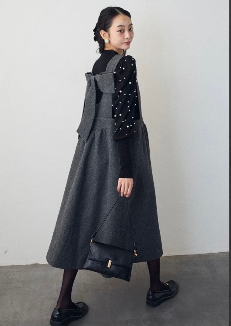 新品セットFrene パールニット+バックリボンシルエットジャンスカート