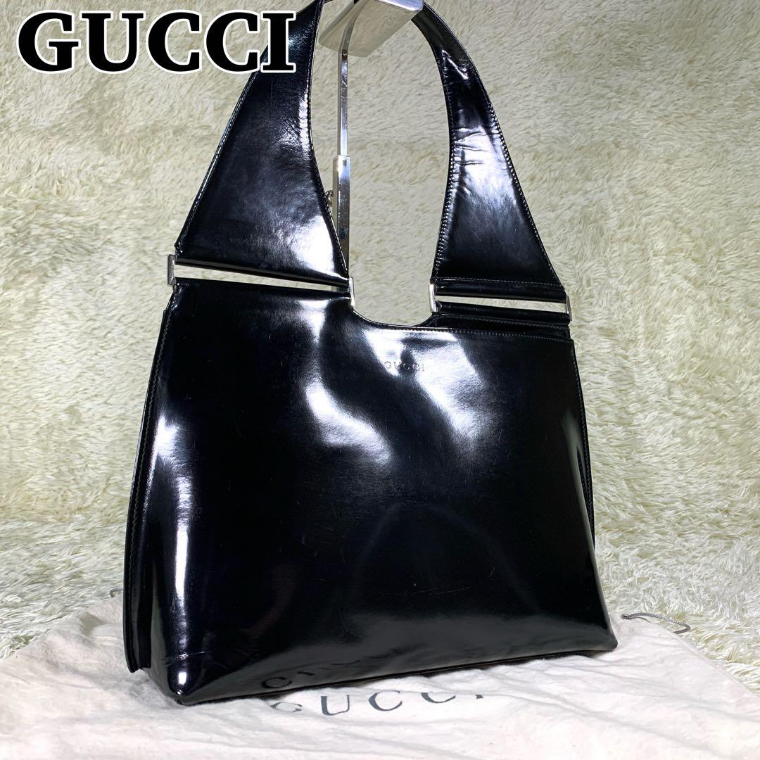 稀少 グッチ トムフォード期 90's エナメル ワンショルダーバッグ ブラック