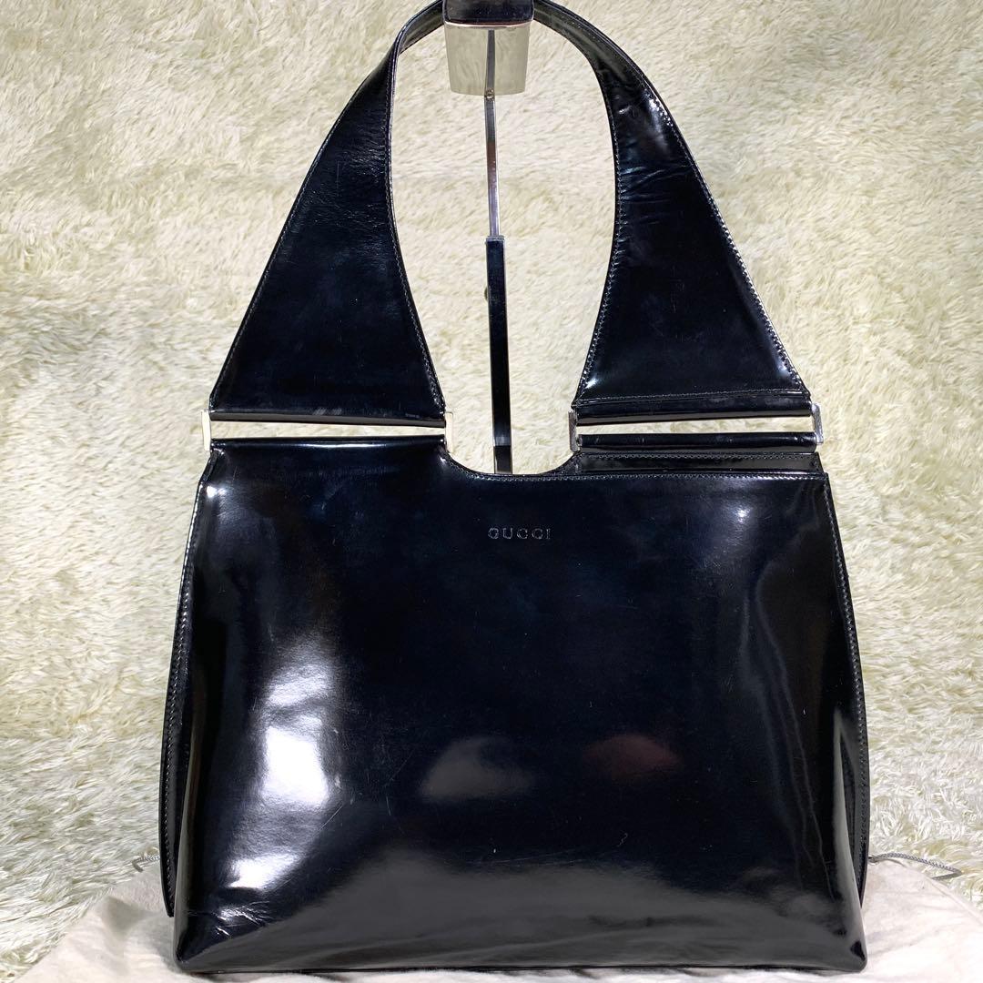 稀少 グッチ トムフォード期 90's エナメル ワンショルダーバッグ ブラック