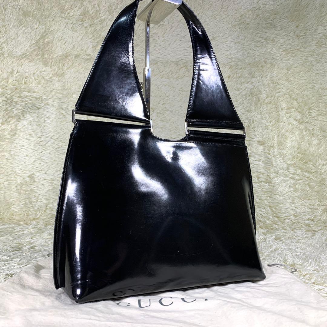 稀少 グッチ トムフォード期 90's エナメル ワンショルダーバッグ ブラック