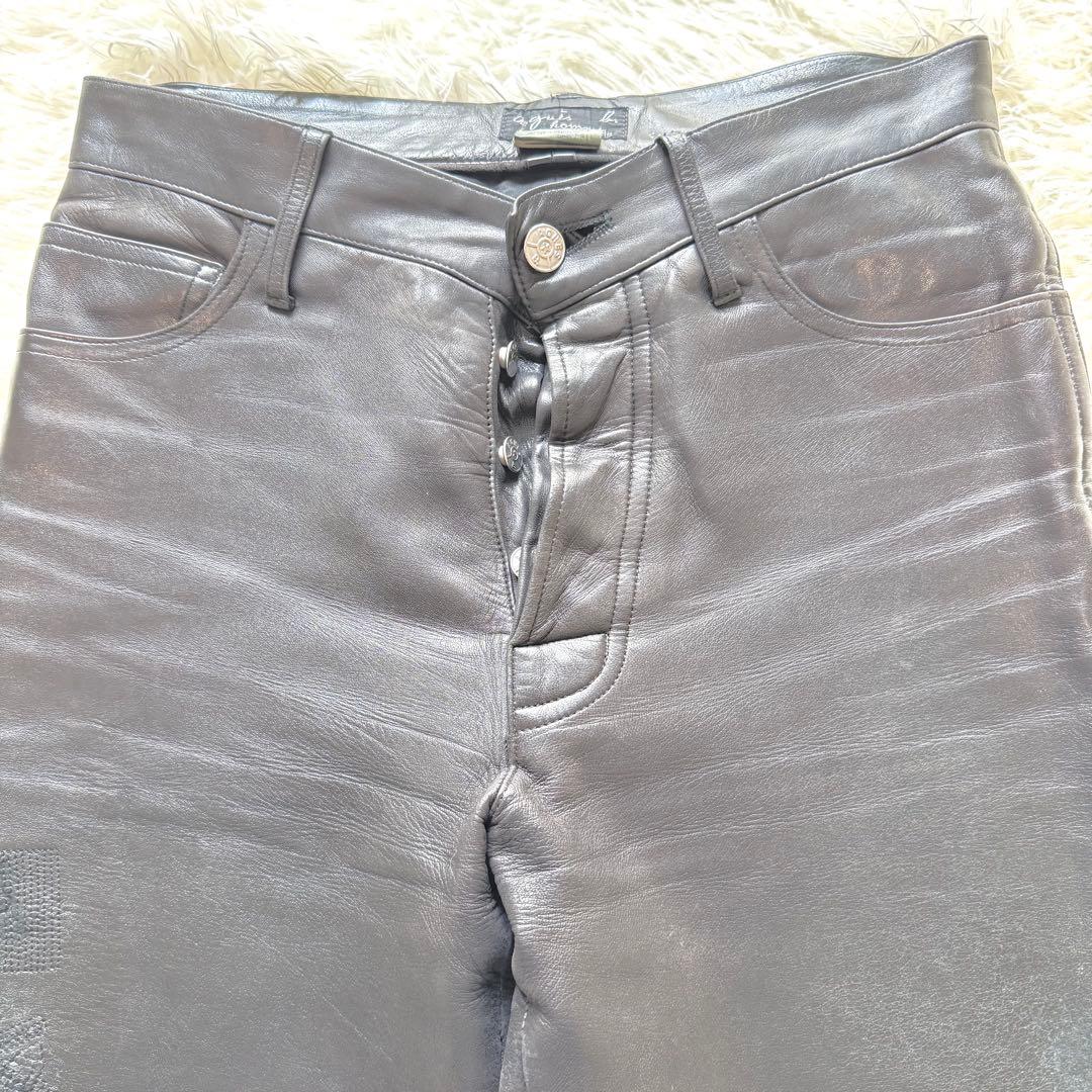 ✨極美品✨ agnes b 羊革 レザーパンツ 36 ブラック 本革 ストレート