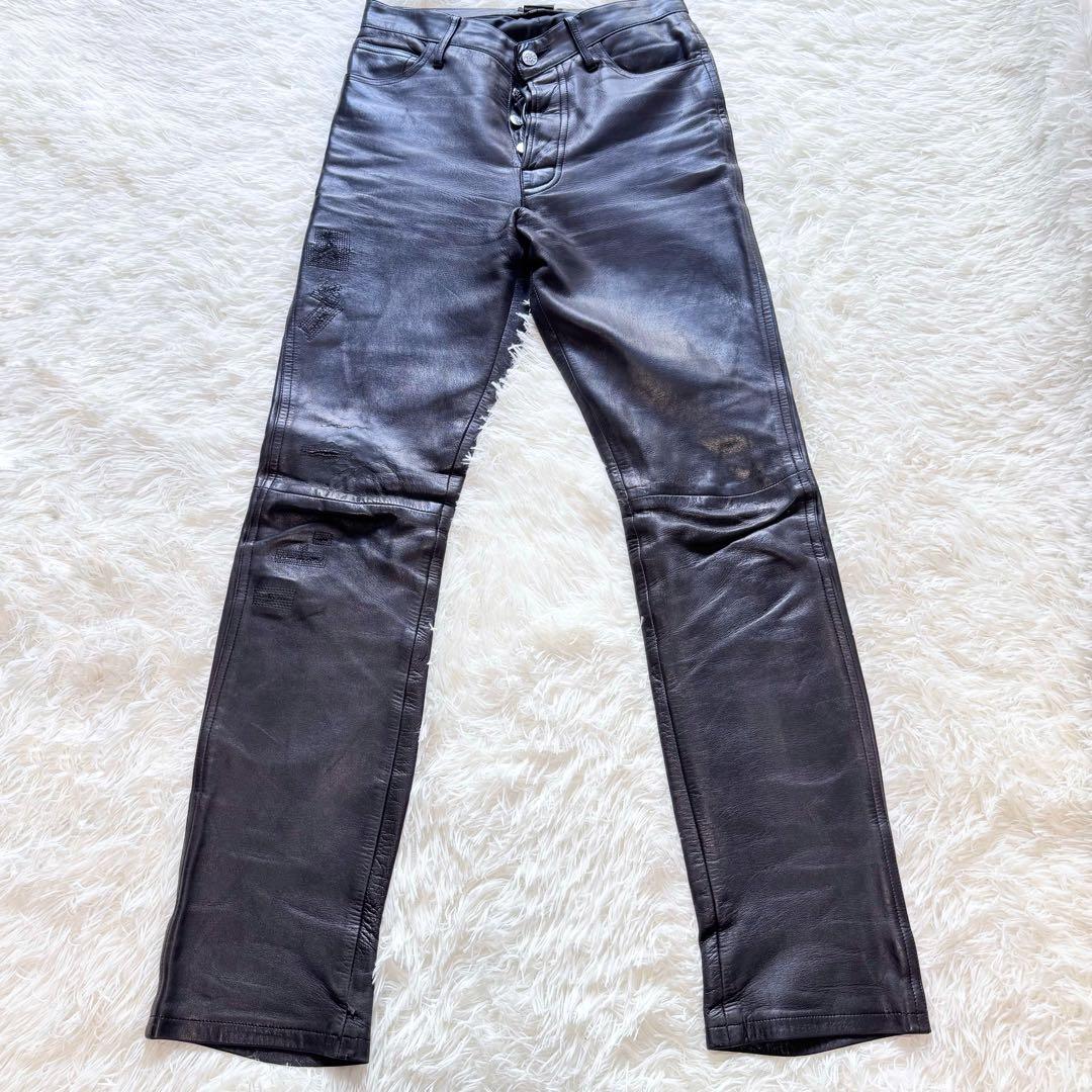 ✨極美品✨ agnes b 羊革 レザーパンツ 36 ブラック 本革 ストレート