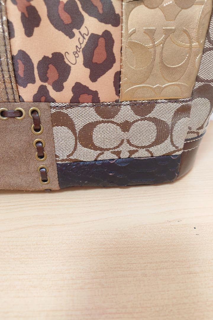 COACH コーチ トートバッグ パッチワーク 豹柄 キャンバスレザー