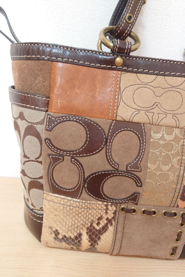 COACH コーチ トートバッグ パッチワーク 豹柄 キャンバスレザー