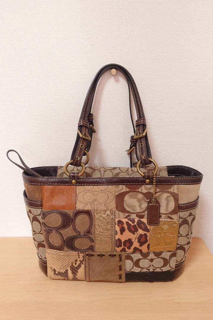 COACH コーチ トートバッグ パッチワーク 豹柄 キャンバスレザー