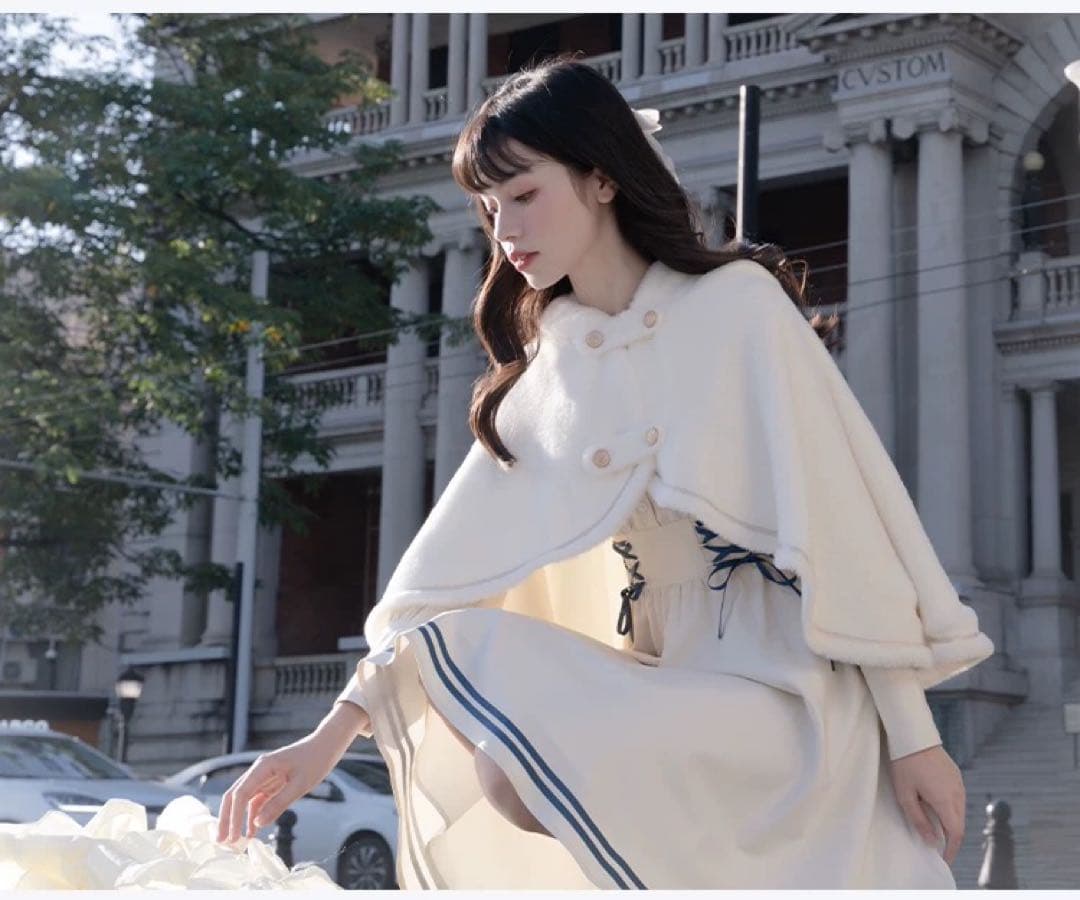 春秋コーデ❤️可愛いフード付ポンチョアウター