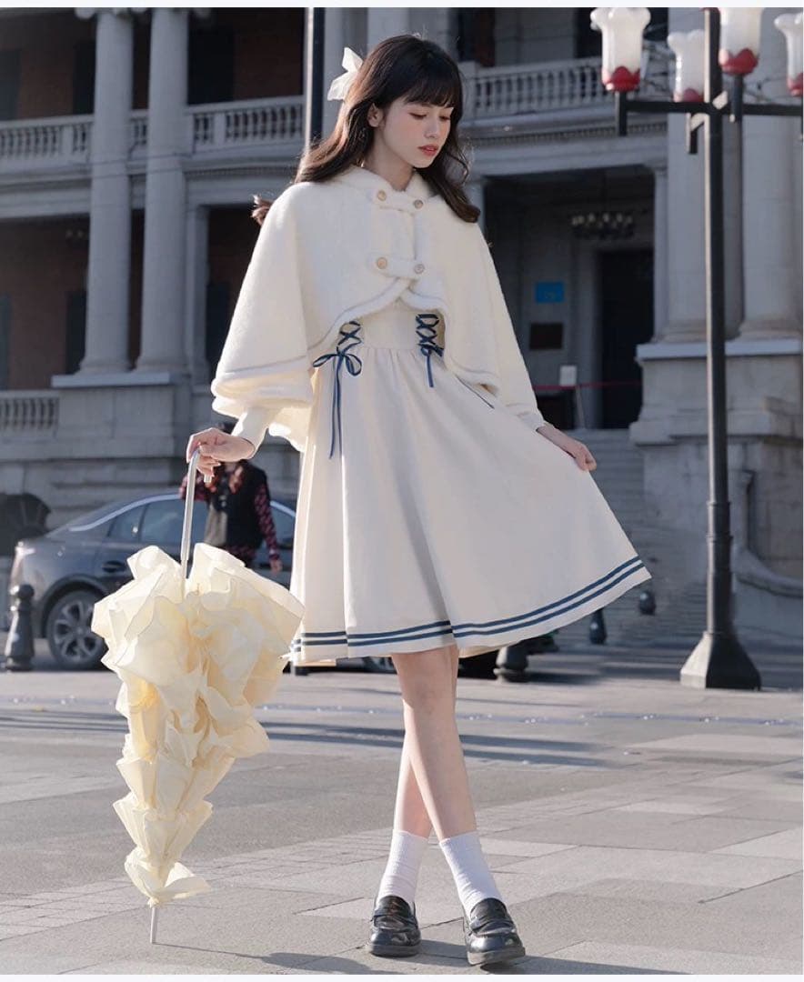 春秋コーデ❤️可愛いフード付ポンチョアウター