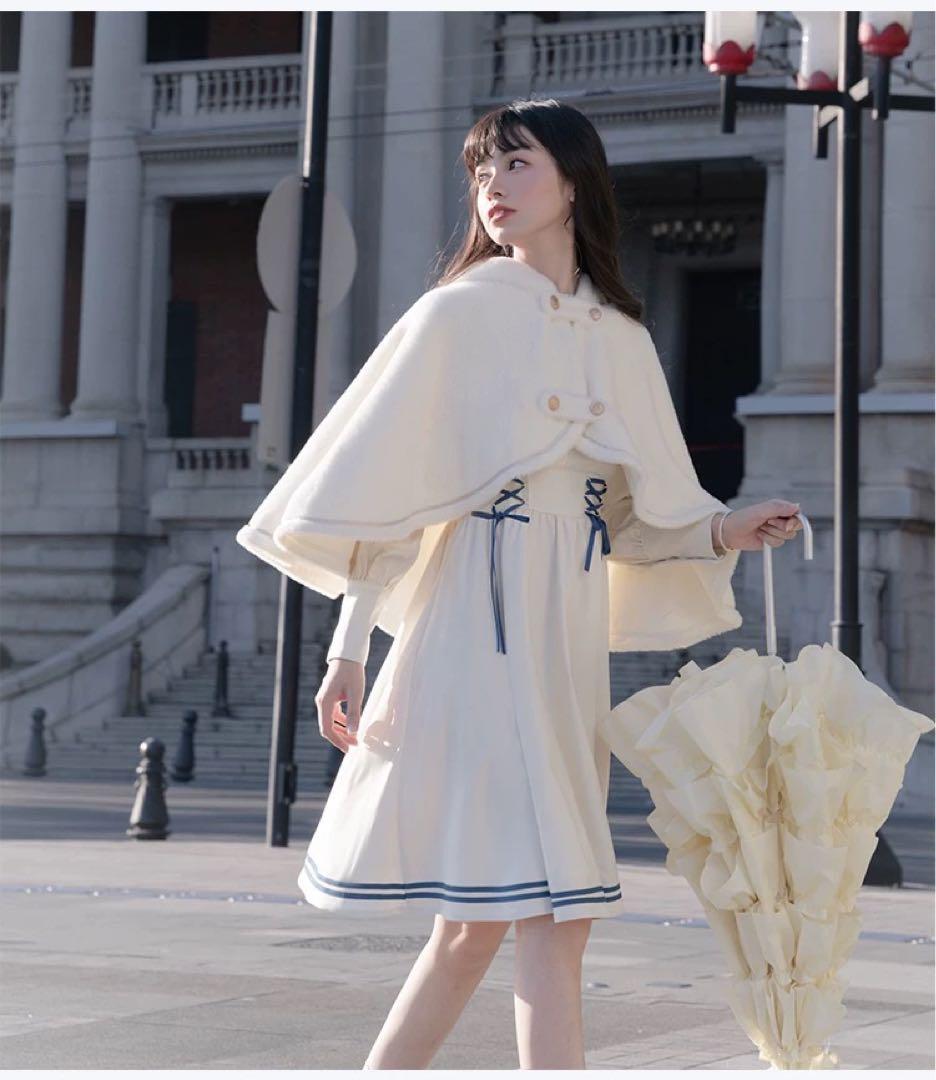 春秋コーデ❤️可愛いフード付ポンチョアウター