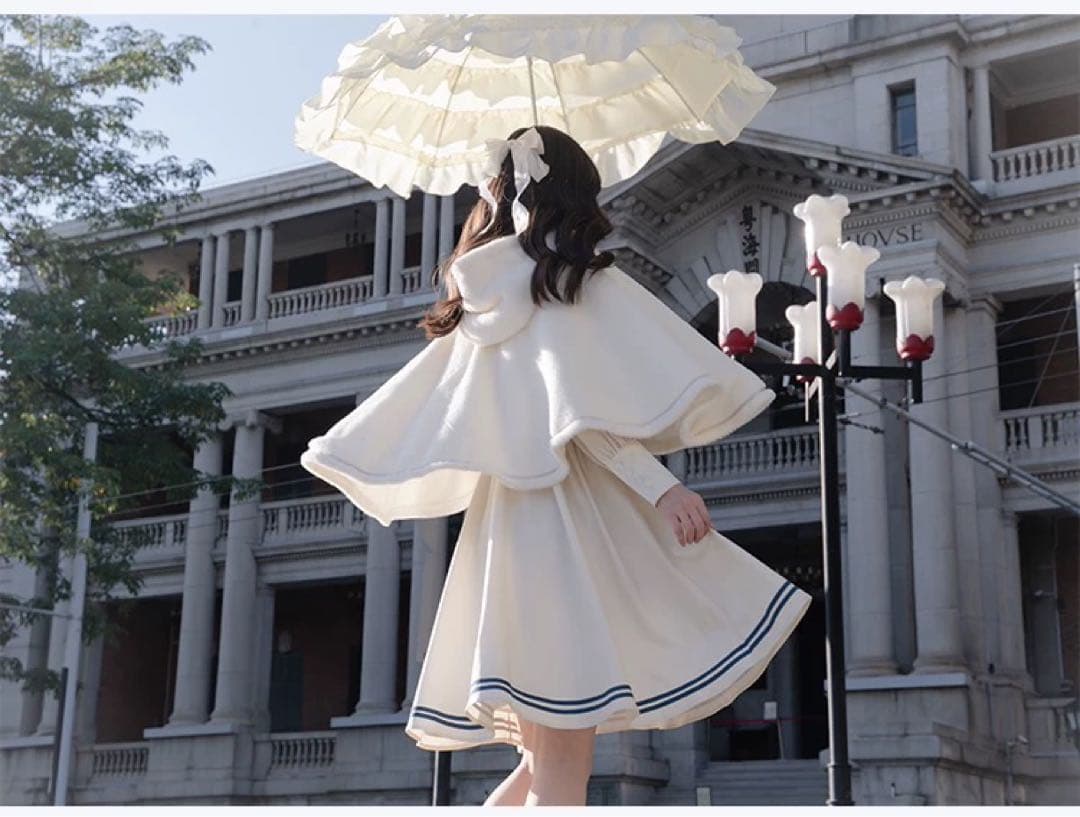 春秋コーデ❤️可愛いフード付ポンチョアウター