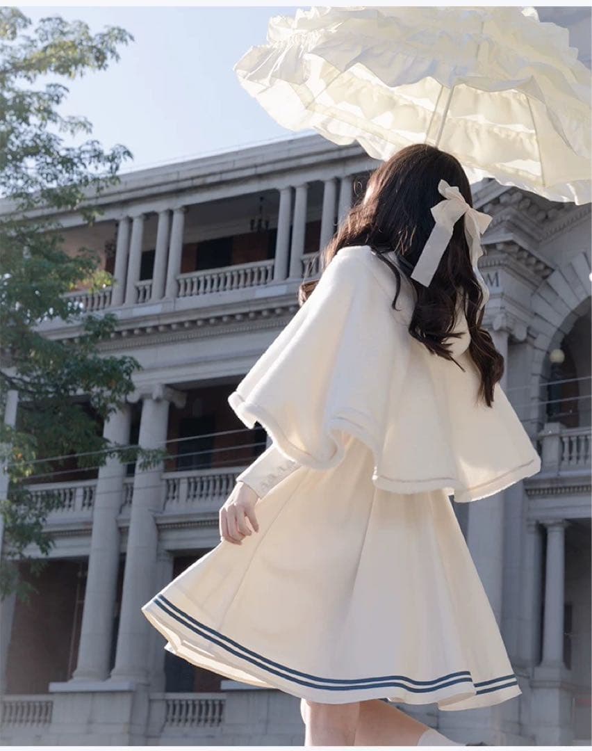 春秋コーデ❤️可愛いフード付ポンチョアウター