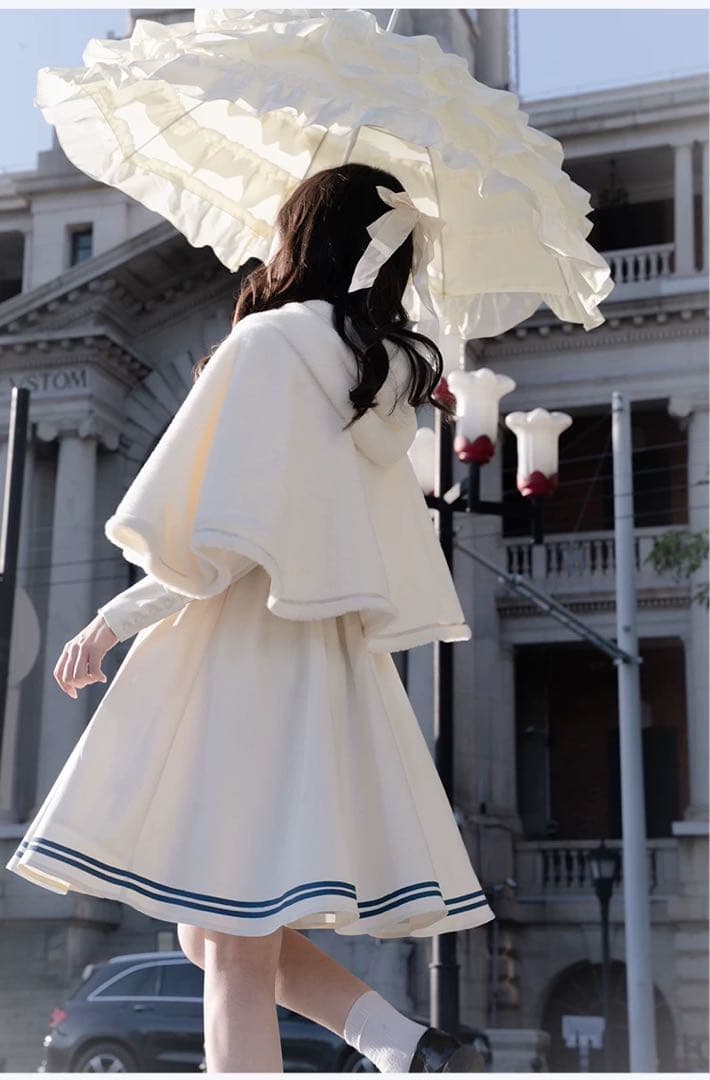 春秋コーデ❤️可愛いフード付ポンチョアウター