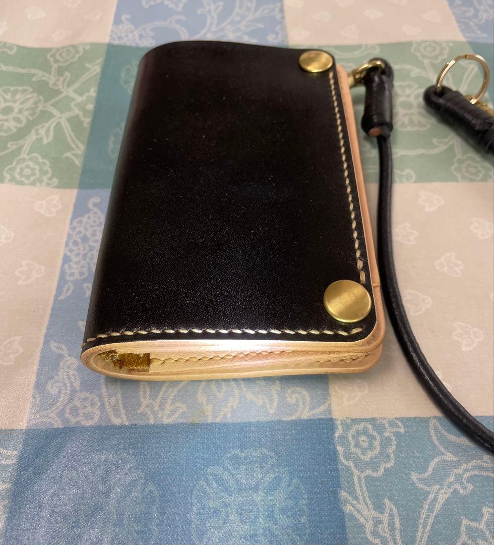 トラッカーウォレット　ミドルサイズ　黒＋ナチュラル　ウォレットロープ付