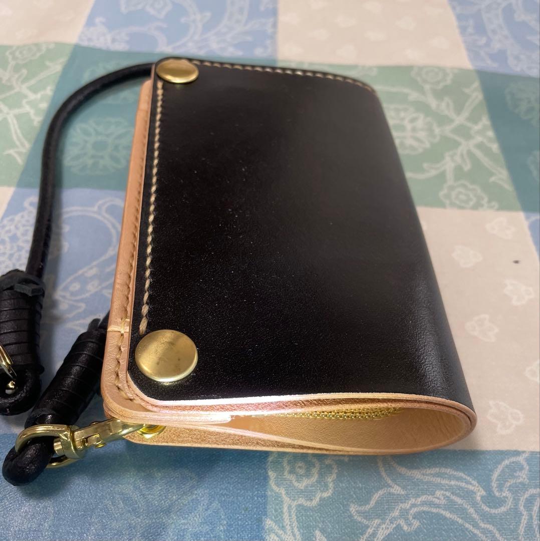 トラッカーウォレット　ミドルサイズ　黒＋ナチュラル　ウォレットロープ付