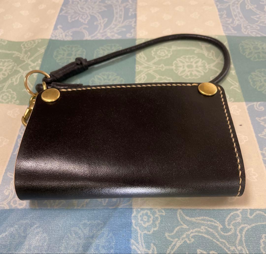 トラッカーウォレット　ミドルサイズ　黒＋ナチュラル　ウォレットロープ付