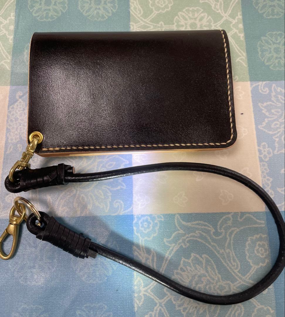 トラッカーウォレット　ミドルサイズ　黒＋ナチュラル　ウォレットロープ付