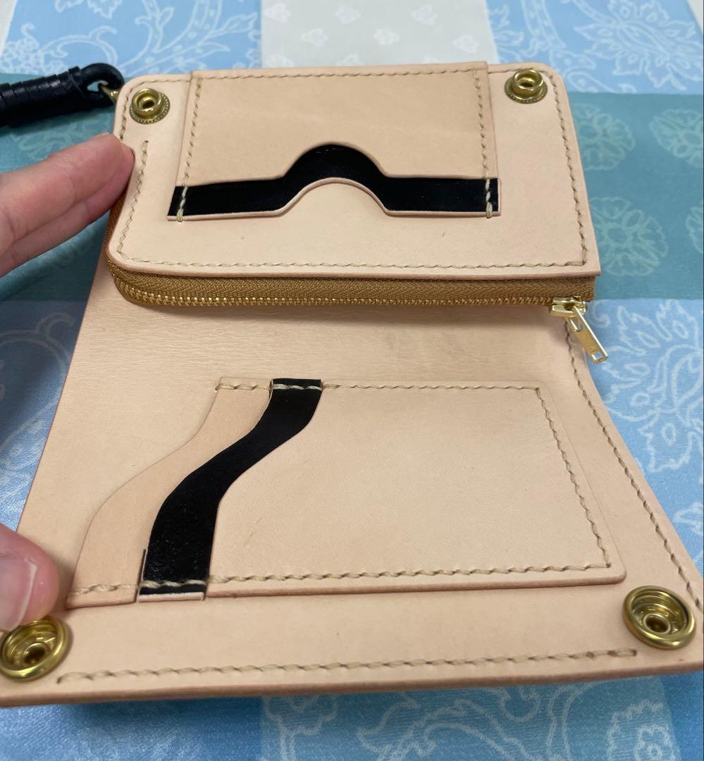 トラッカーウォレット　ミドルサイズ　黒＋ナチュラル　ウォレットロープ付