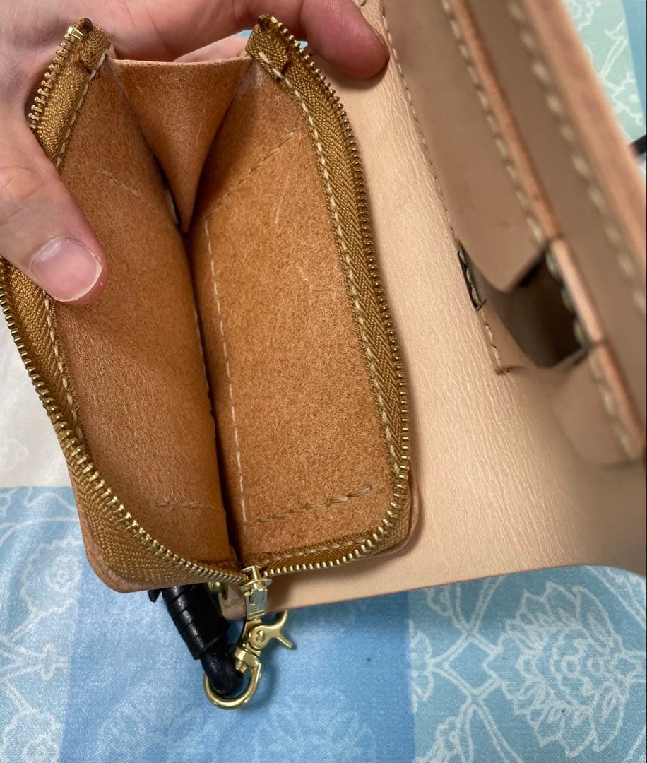 トラッカーウォレット　ミドルサイズ　黒＋ナチュラル　ウォレットロープ付