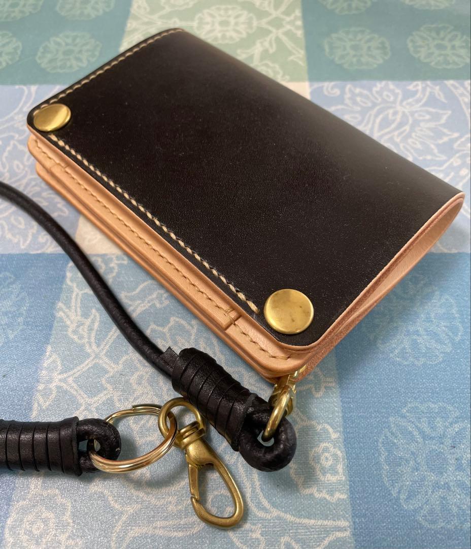 トラッカーウォレット　ミドルサイズ　黒＋ナチュラル　ウォレットロープ付