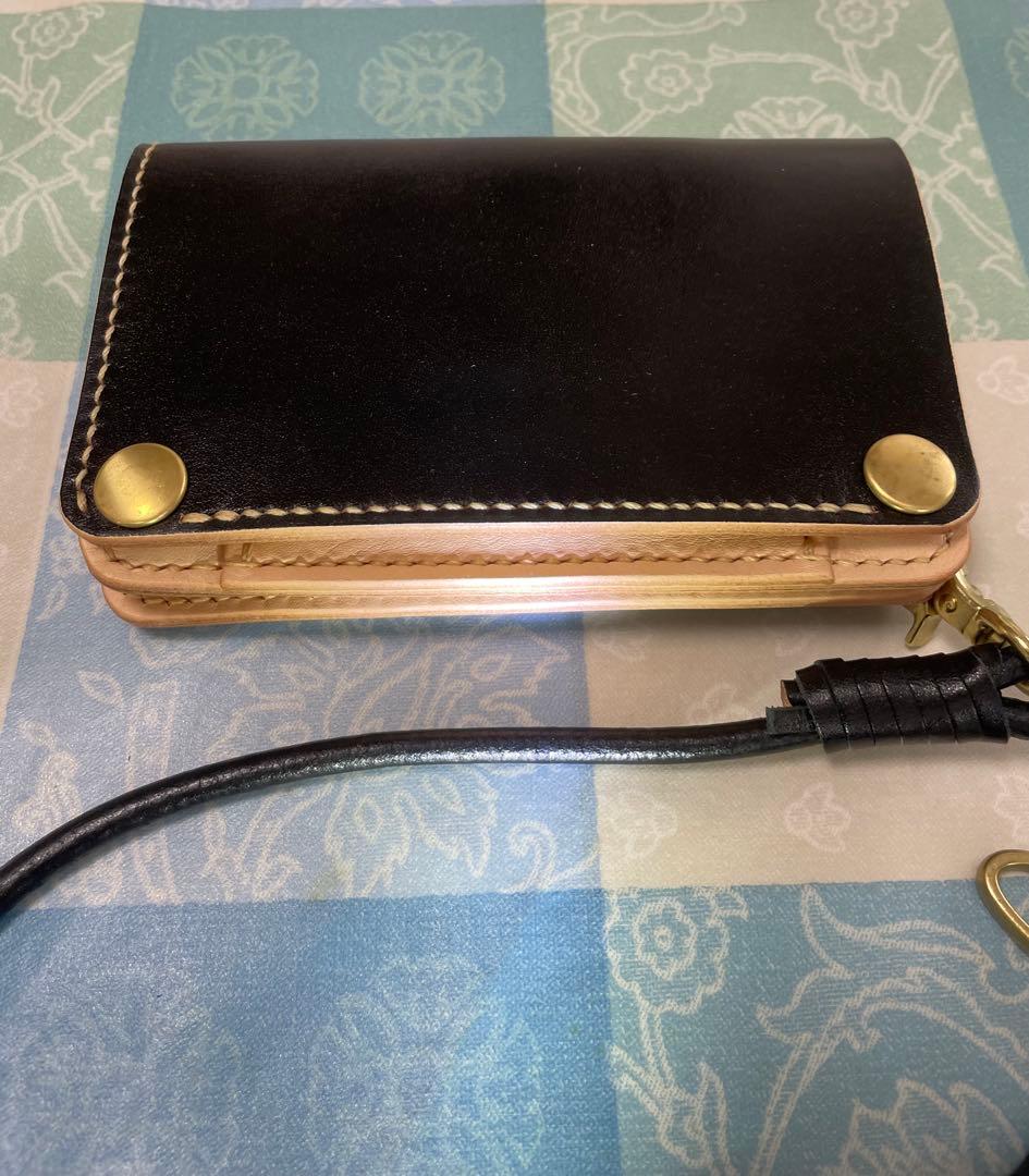 トラッカーウォレット　ミドルサイズ　黒＋ナチュラル　ウォレットロープ付