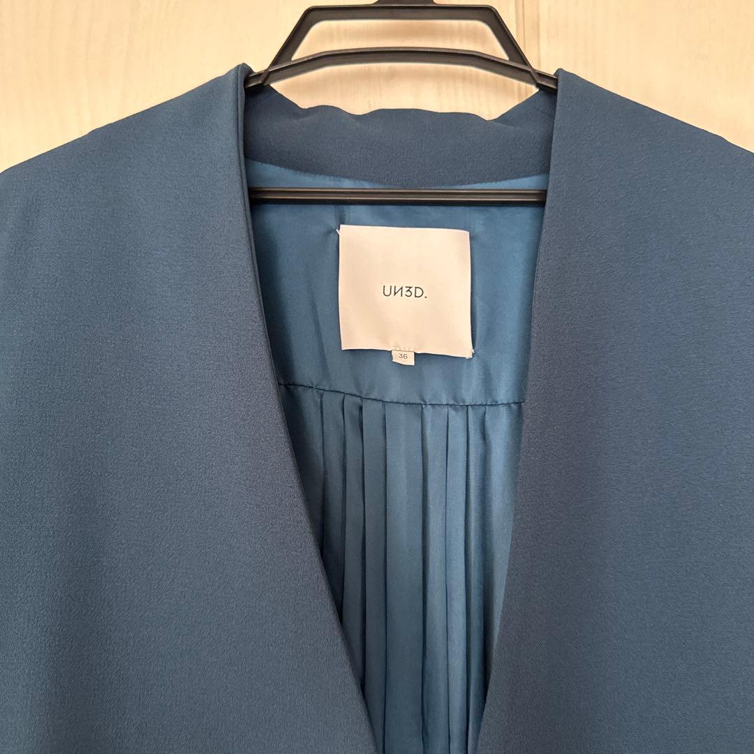 UN3D. アンスリード BACK PLEATS ノーカラーコート ターコイズ
