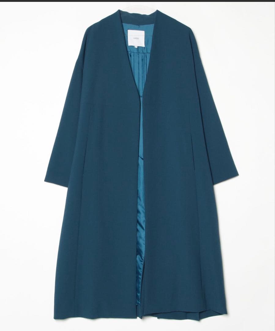 UN3D. アンスリード BACK PLEATS ノーカラーコート ターコイズ