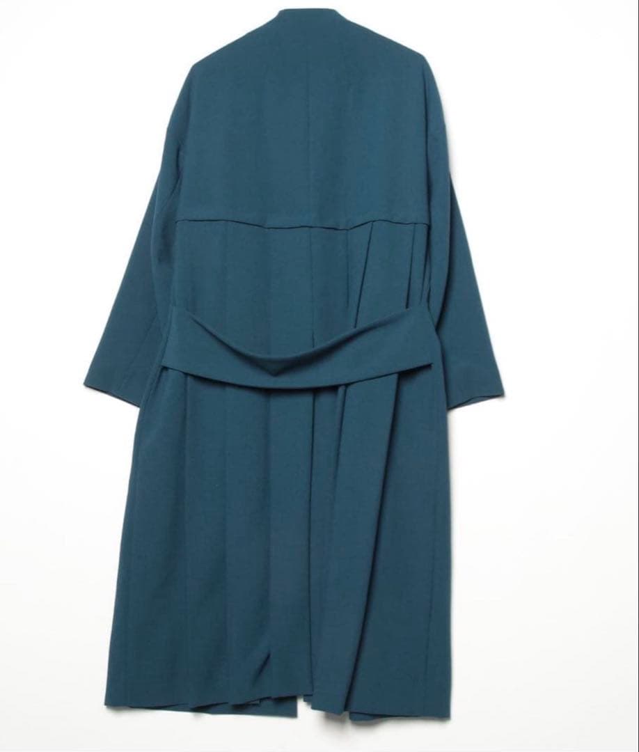 UN3D. アンスリード BACK PLEATS ノーカラーコート ターコイズ
