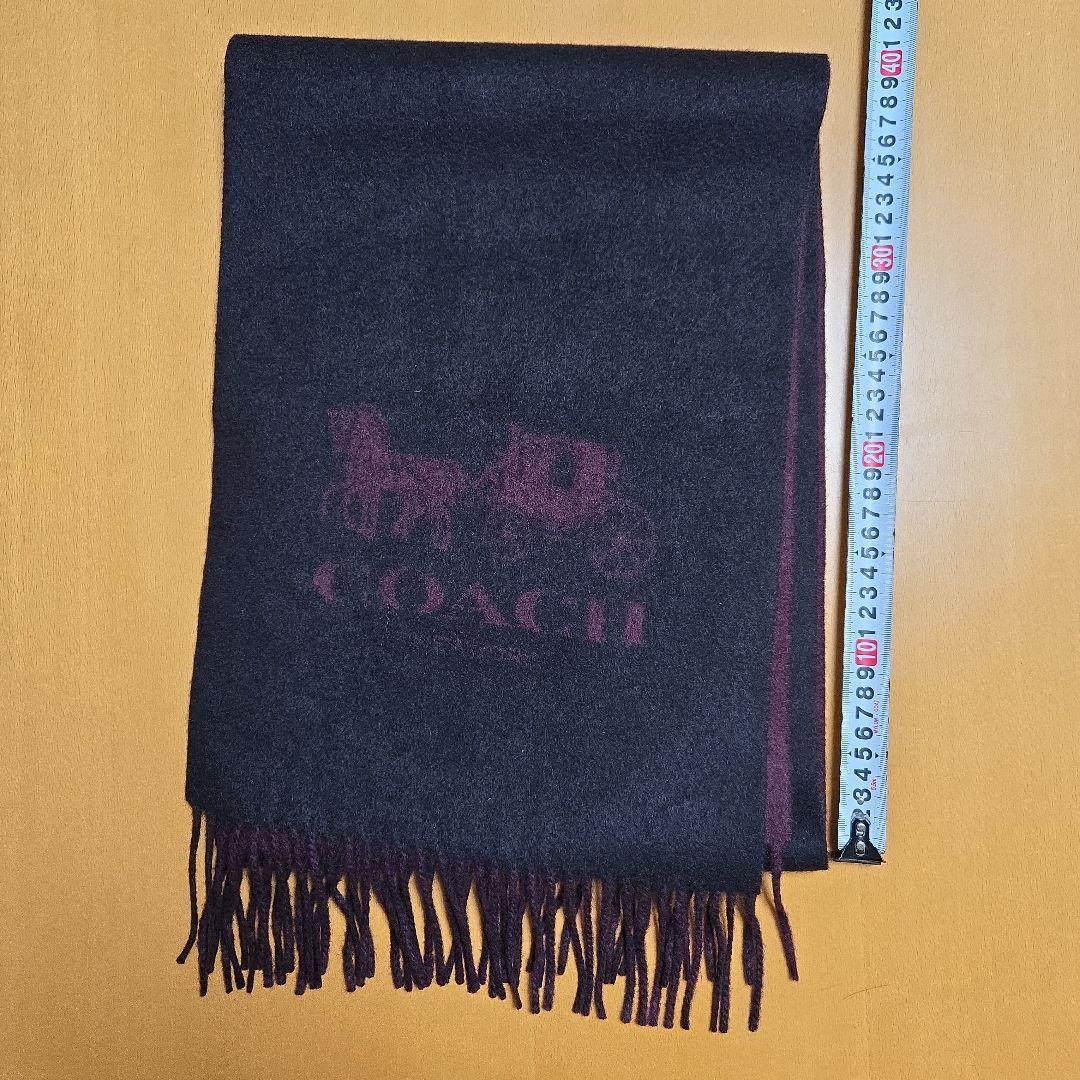超美品　COACH　マフラー　カシミヤ100％　　黒　リバーシブル　馬車　ロゴ