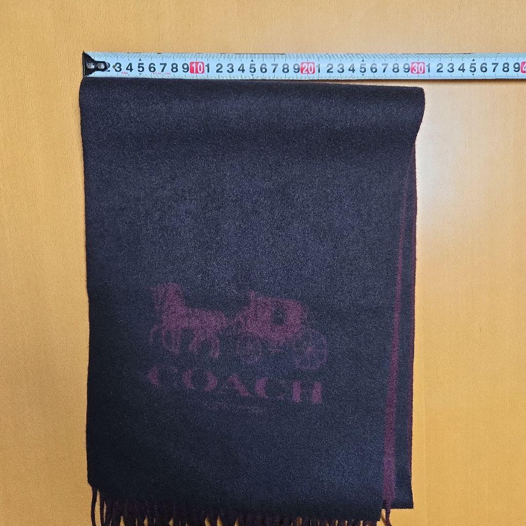 超美品　COACH　マフラー　カシミヤ100％　　黒　リバーシブル　馬車　ロゴ