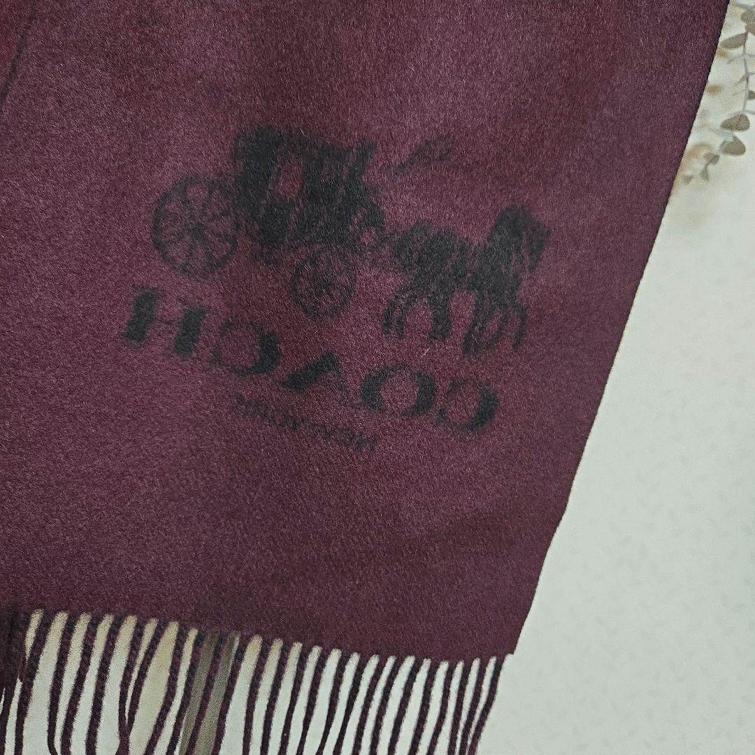 超美品　COACH　マフラー　カシミヤ100％　　黒　リバーシブル　馬車　ロゴ