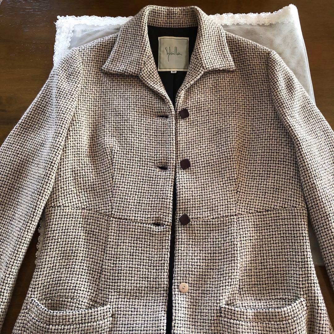 美品　シビラ　レディース　ウール　ロング　コート　アウター　ベージュ　黒　M