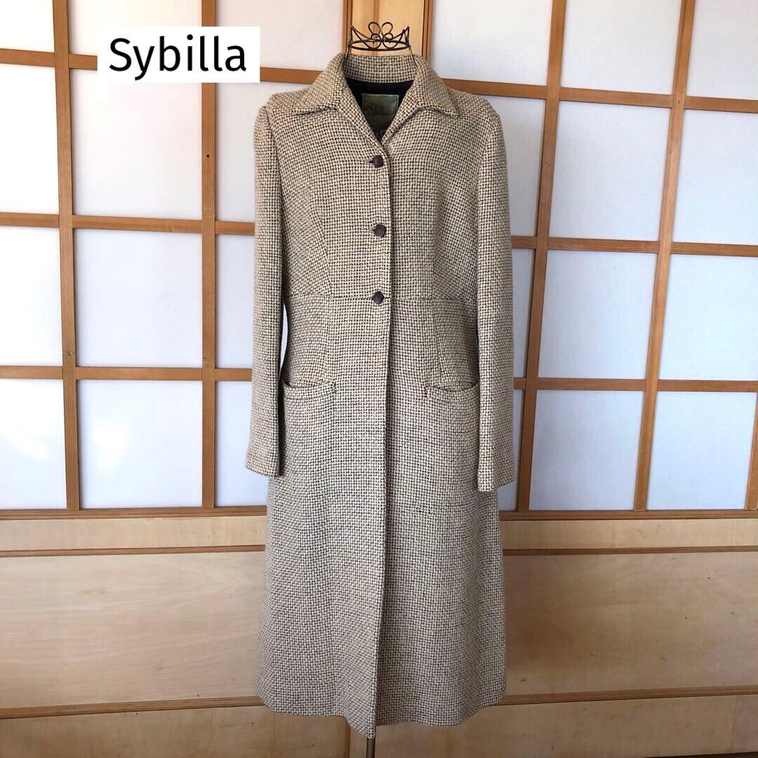 美品　シビラ　レディース　ウール　ロング　コート　アウター　ベージュ　黒　M