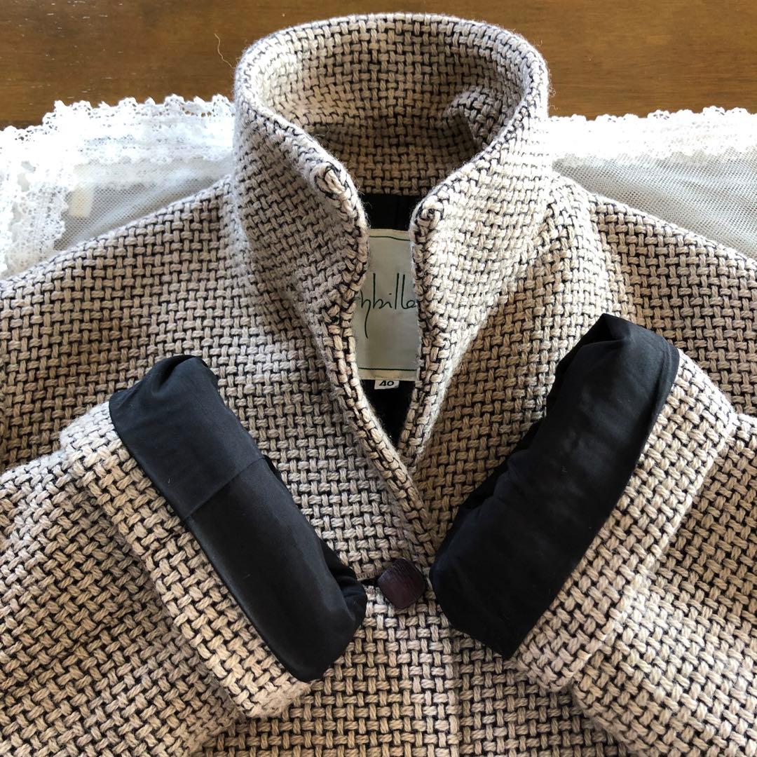 美品　シビラ　レディース　ウール　ロング　コート　アウター　ベージュ　黒　M