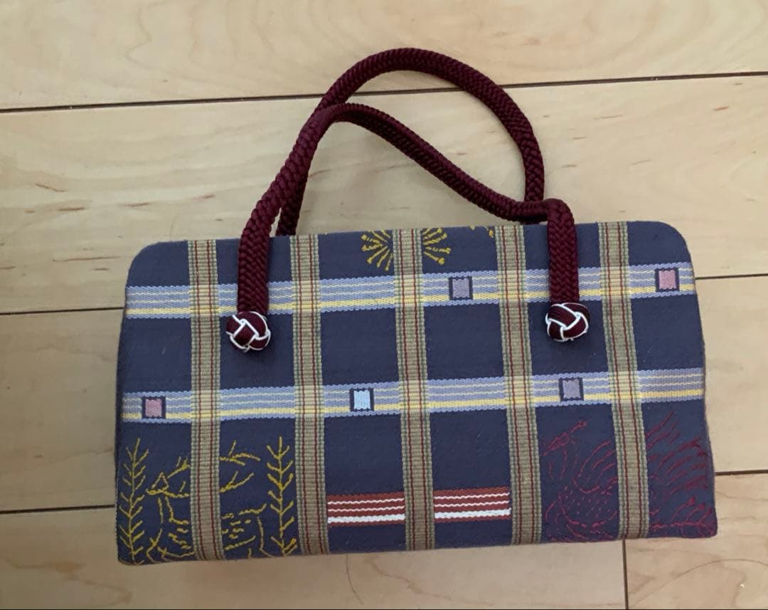 新品未使用　かづら清　和装用　バッグ　ネイビー　チェック柄