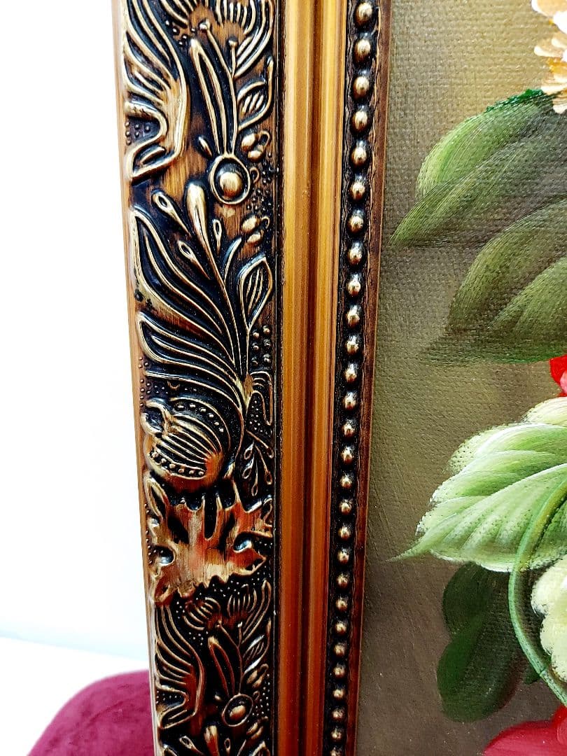 油絵　洋風　美品　高級額付き　手書き　花2