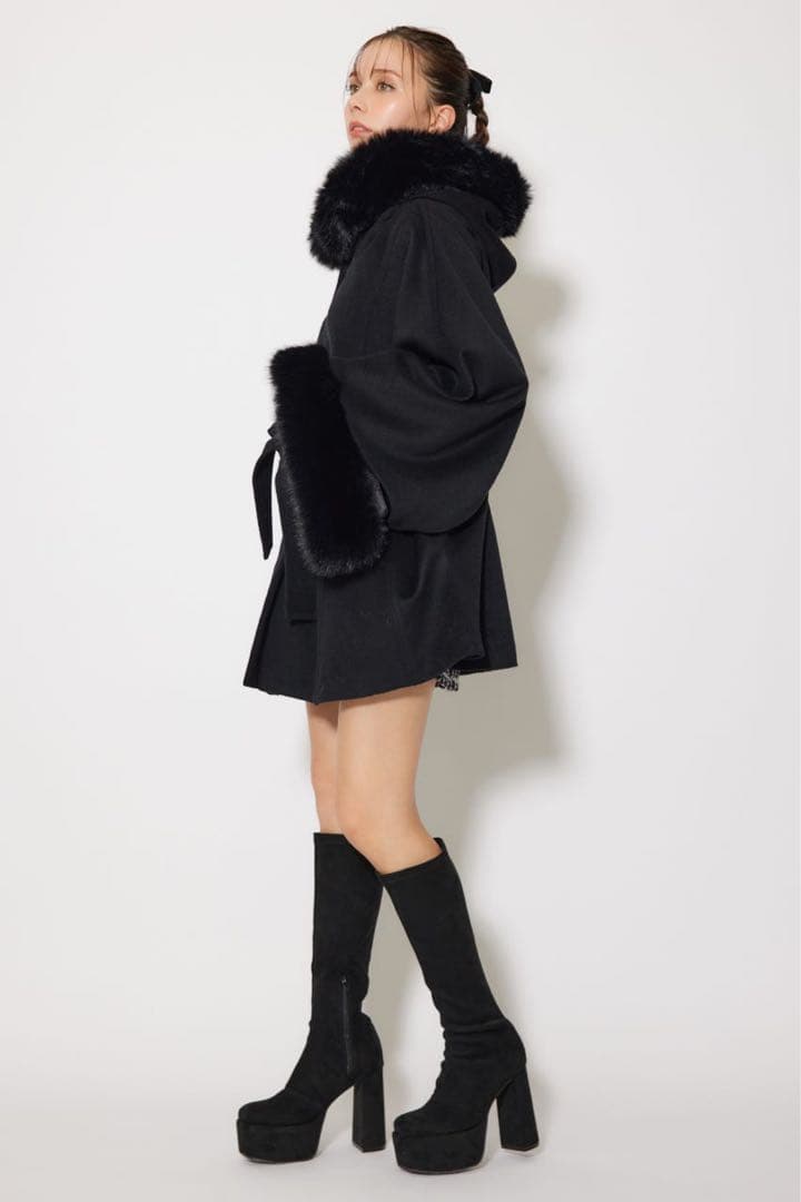 【rienda】ウールMIXフードポンチョコート Mサイズ　ブラック　値下げ