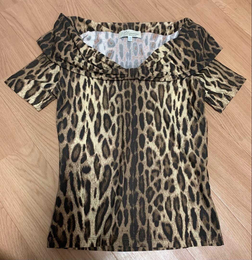 Blumarine アンナモリナーリ　ヒョウ柄オフショルダーTシャツ