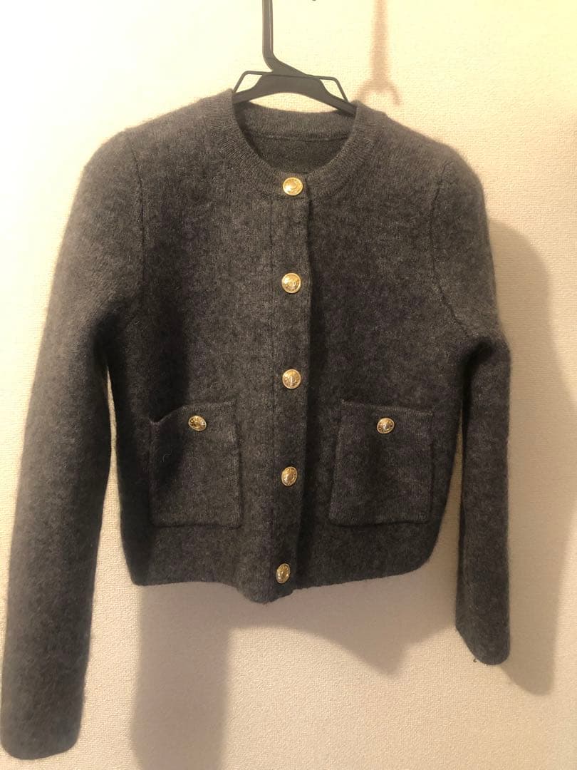 anuans カシミヤブレンドノーカラーニットジャケット