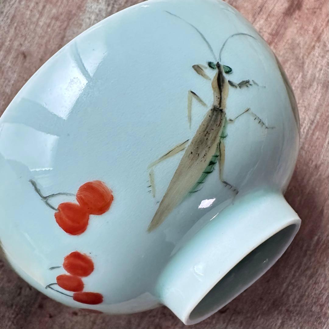 【希少】　清朝期　色絵　粉彩　果物　蟷螂　茶碗　鉢　唐物　中国古美術　古玩