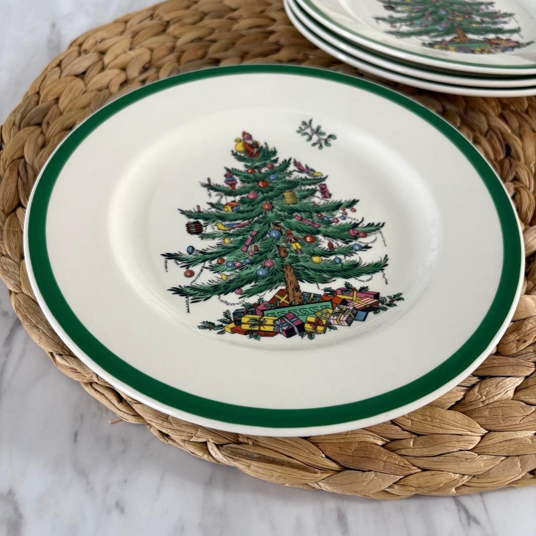 【箱付き・英国製】スポード　クリスマスツリー　サラダプレート　４点セット
