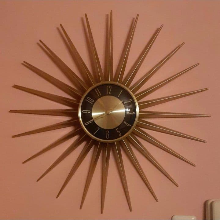 サンバースト　掛け時計　ビンテージ　ミッドセンチュリー　ゴールド